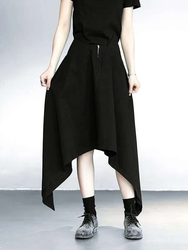 Simple Black Zipper U-Line Skirt