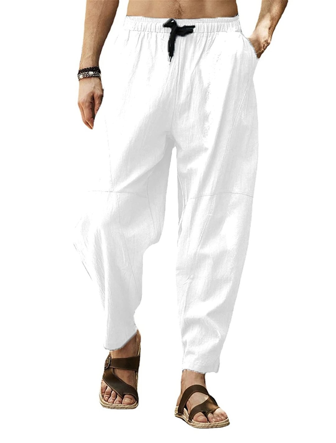 Men's Summer Breathable Solid Cotton Linen Pants-VESSFUL