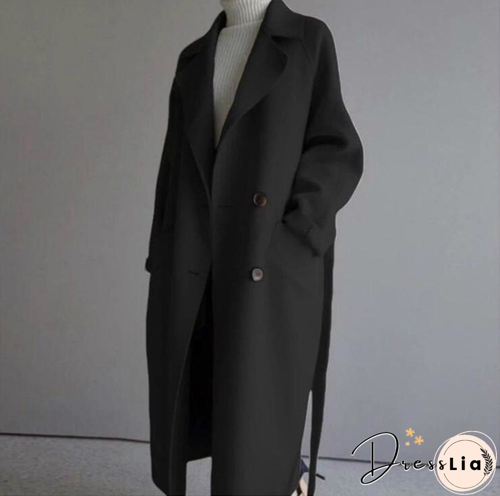 Autumn And Winter Fashion Women Temperament Coat Loose Long Oversize Trench Coat Wool Blend Coat
