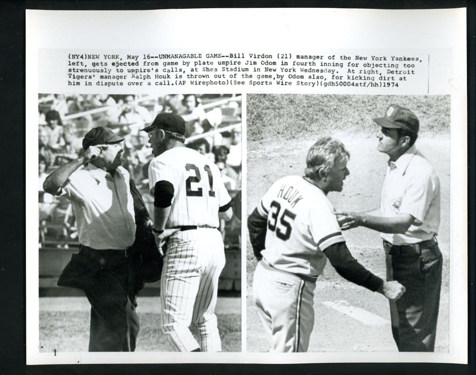 Managers Bill Virdon & Ralph Houk both ejected 1974 Press Photo Poster painting Yankees Tigers