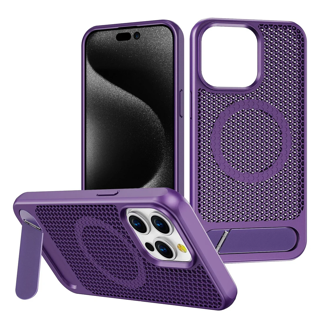 Skeleton Heat Dissipation Breathable Mag Safe Magnetic Apple Acrylic Phone Case with Stand 13 to 15 ProMax