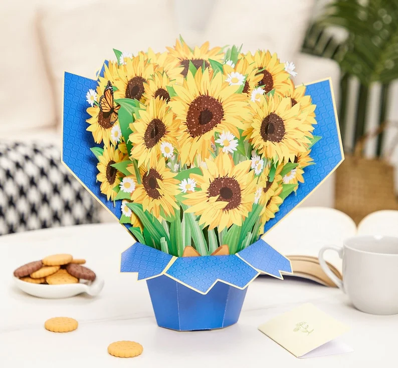 Sunflower Pop-Up Flower Bouquet,3D Pop up Card for Mothers Day, Wedding Gift, Anniversary Gifts ,Home Decor ,Valentine's Day