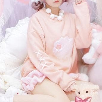 M/L Black/Pink Cutie Sheep Velveteen Loose Jumper SP154462