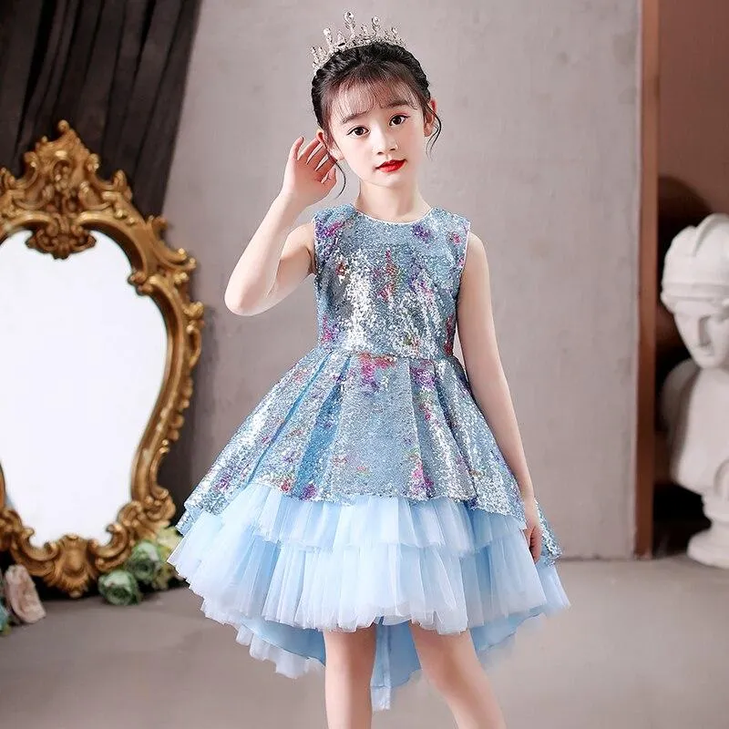 Kids Dress Girls Sequined Cake Skirt Wedding Party Tailing Elegant Princess Sleeveless Children Tutu Dresses
