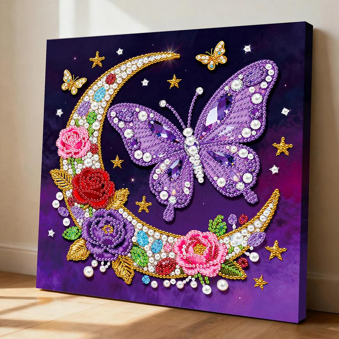 Moon Butterfly Art Diamond Painting Kit for Adults Home Decor 25x25cm With Frame