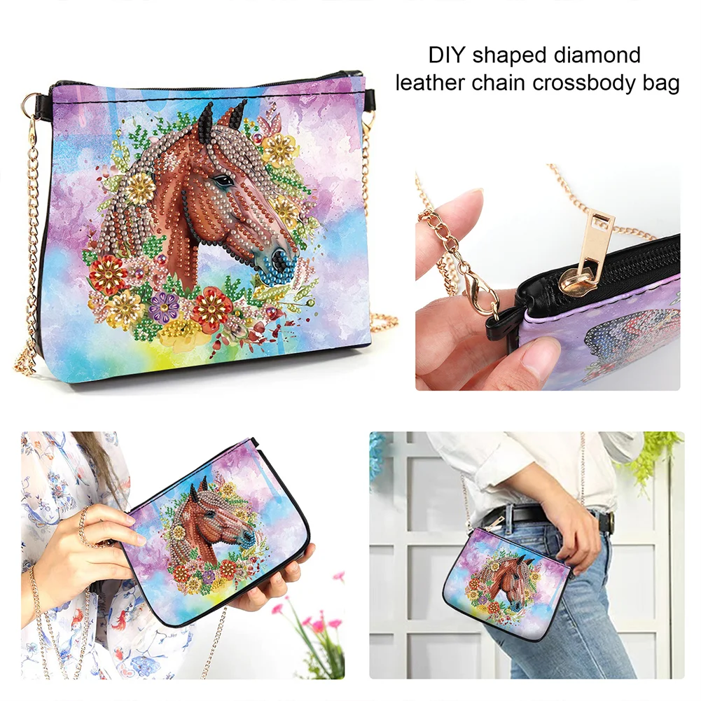 5D DIY Horse Diamond Painting Coin Chain Purse Diamond Handmade Crossbody Bag