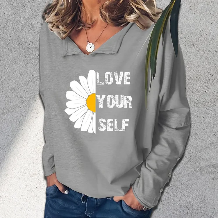 love your self V-neck loose  sweatshirt_G242-0023530