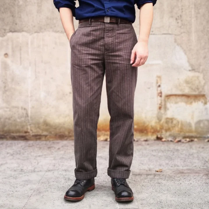 Vintage French Striped Pepper And Salt Striped Cargo Pants-inspireuse