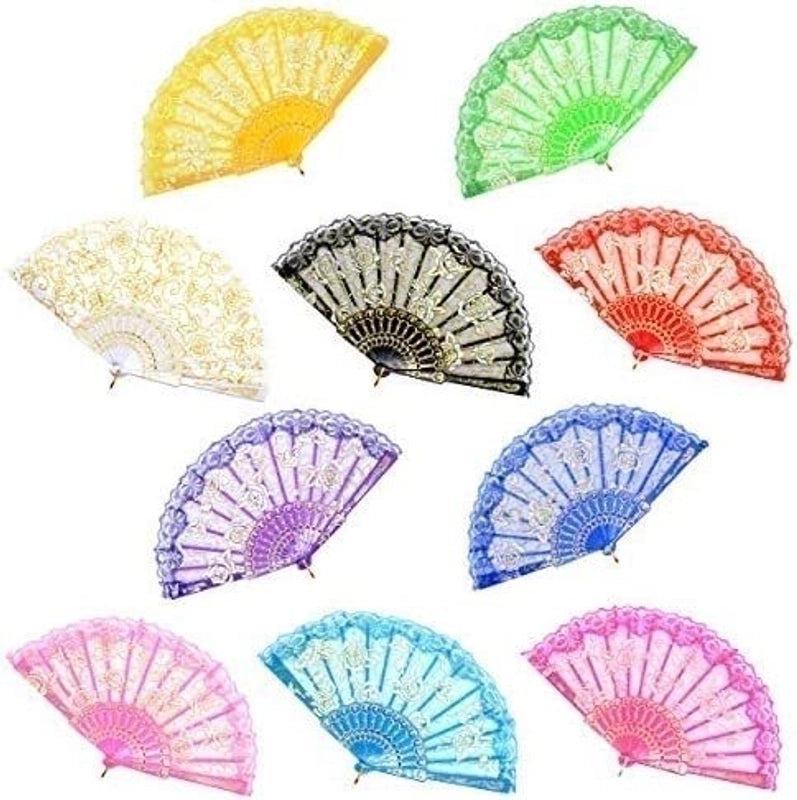 New Solid Color Plastic Women’s Lace Rose Folding Fan