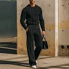 Men's Elegant Slim Round Neck Cable Knitted Sweater and Long Knitted Pants Set