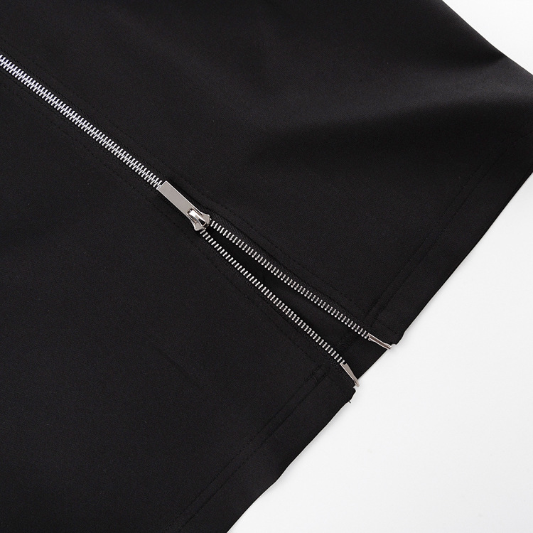 Ootddress Black Zipper Lapel Maxi Dress For Women Cardigan Fashion Patchwork Vintage Slim High Waist Elegant Streetwear Women Dress