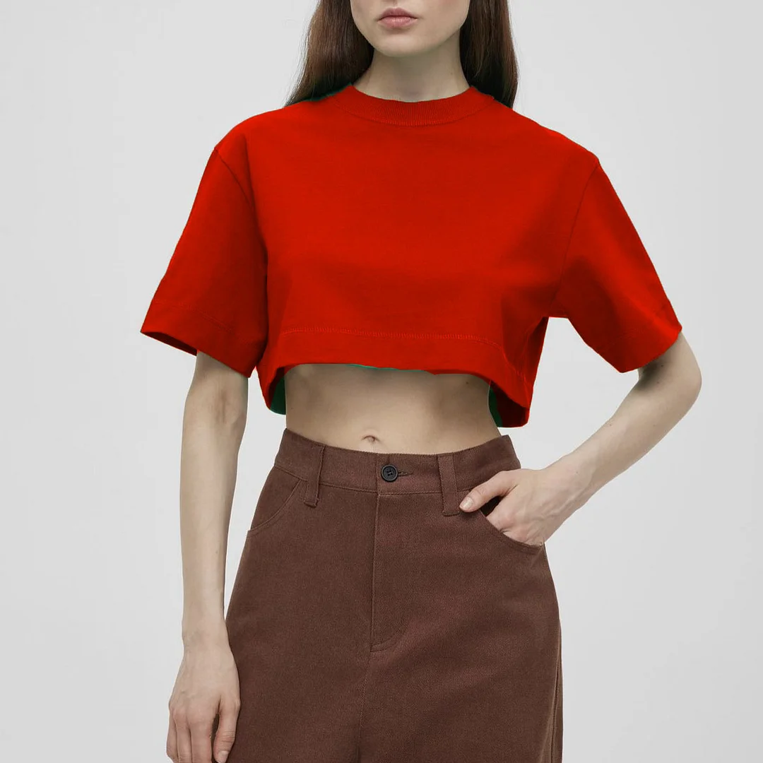 Athvotar Athvotar Spring Summer New Pure Color Short T-Shirt Women Hot Y2K Cotton Short-Sleeved Top Hot Babes