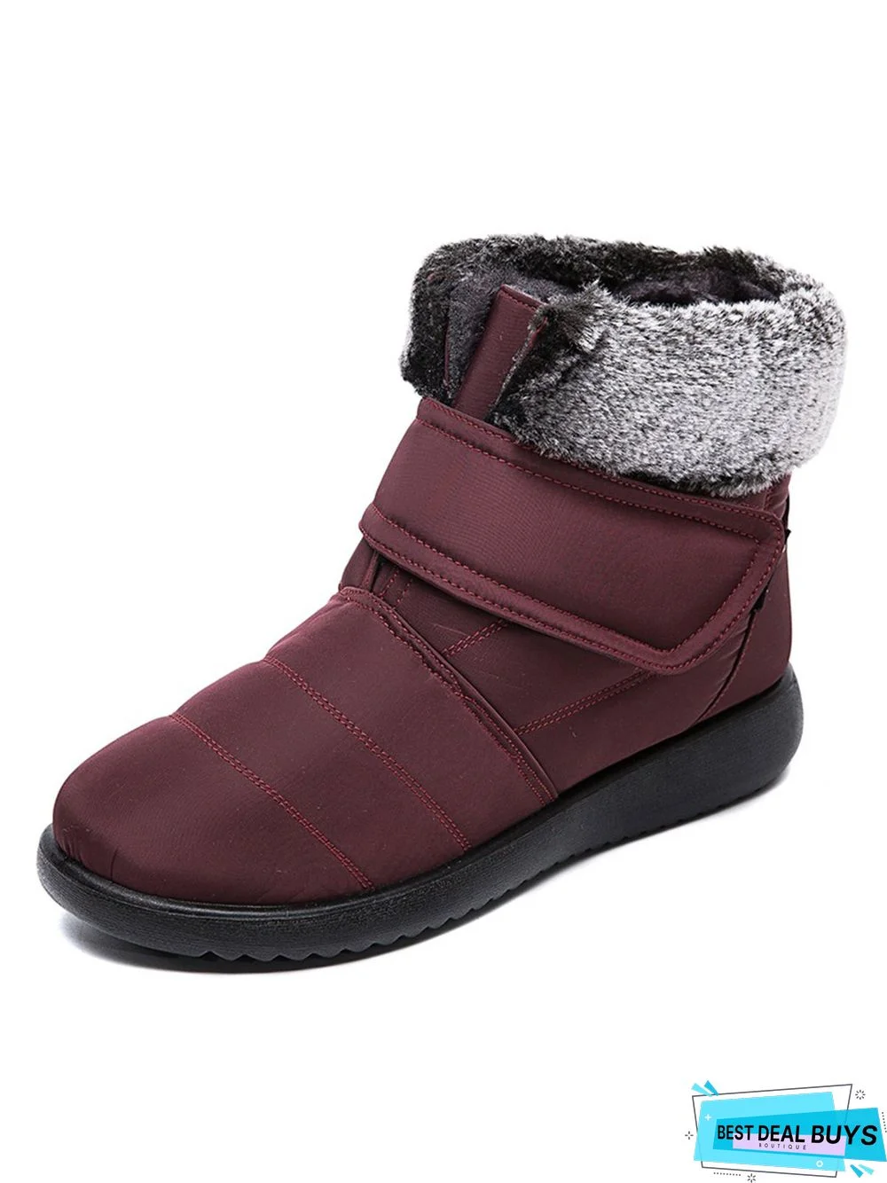 Faux Fur Cuff Snow Boots with Hook and Loop