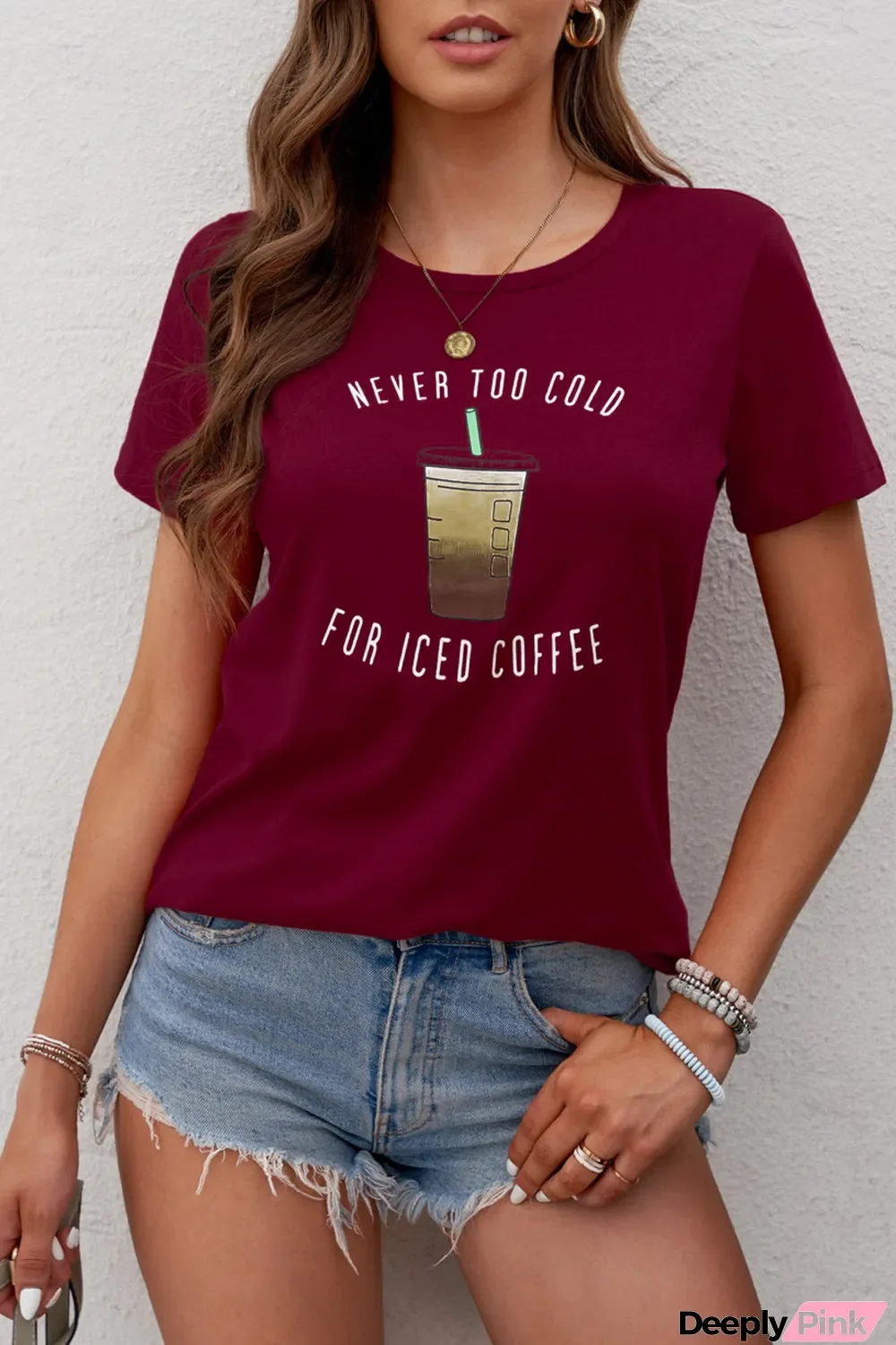 Wine Red NEVER TOO COLD FOR ICED COFFEE T-shirt