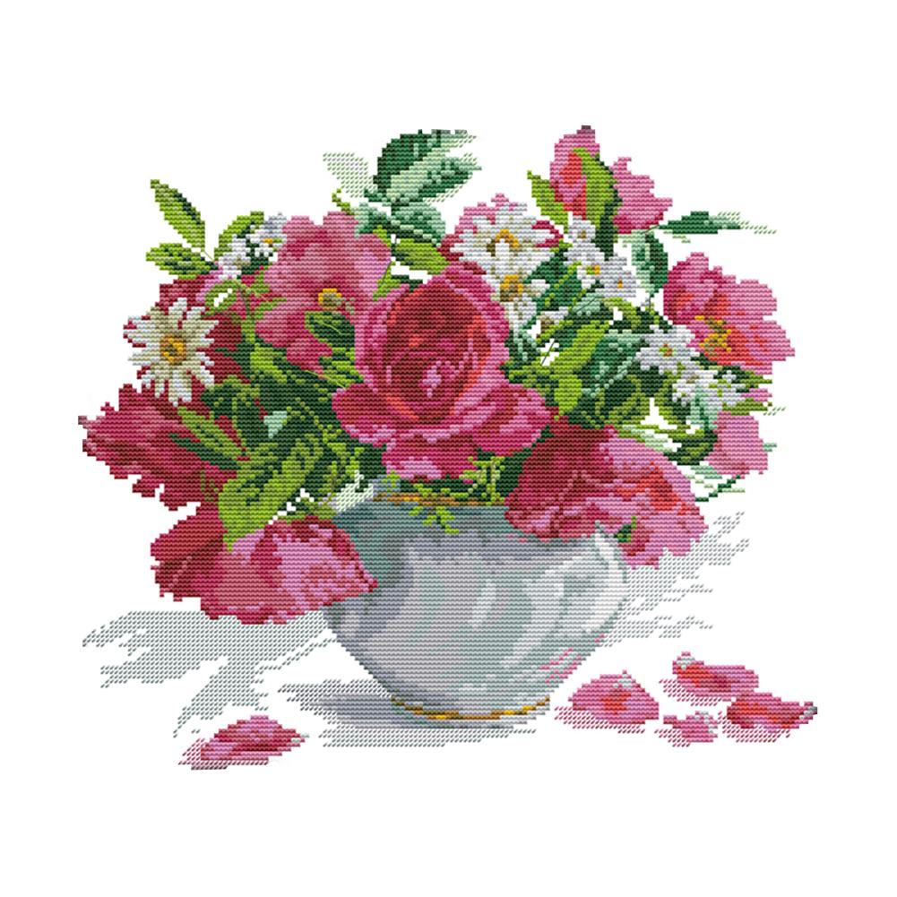 

Roses And Daisies - 14CT Stamped Cross Stitch - 37*33cm, 501 Original