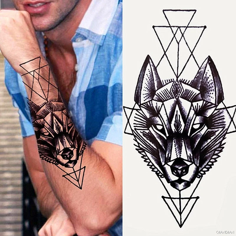 Wolf Tiger Manipulator Temporary Tattoo Sticker Waterproof Skull Flower Compass Eagle Deer Body Arm Sleeve Fake Totem Women Man