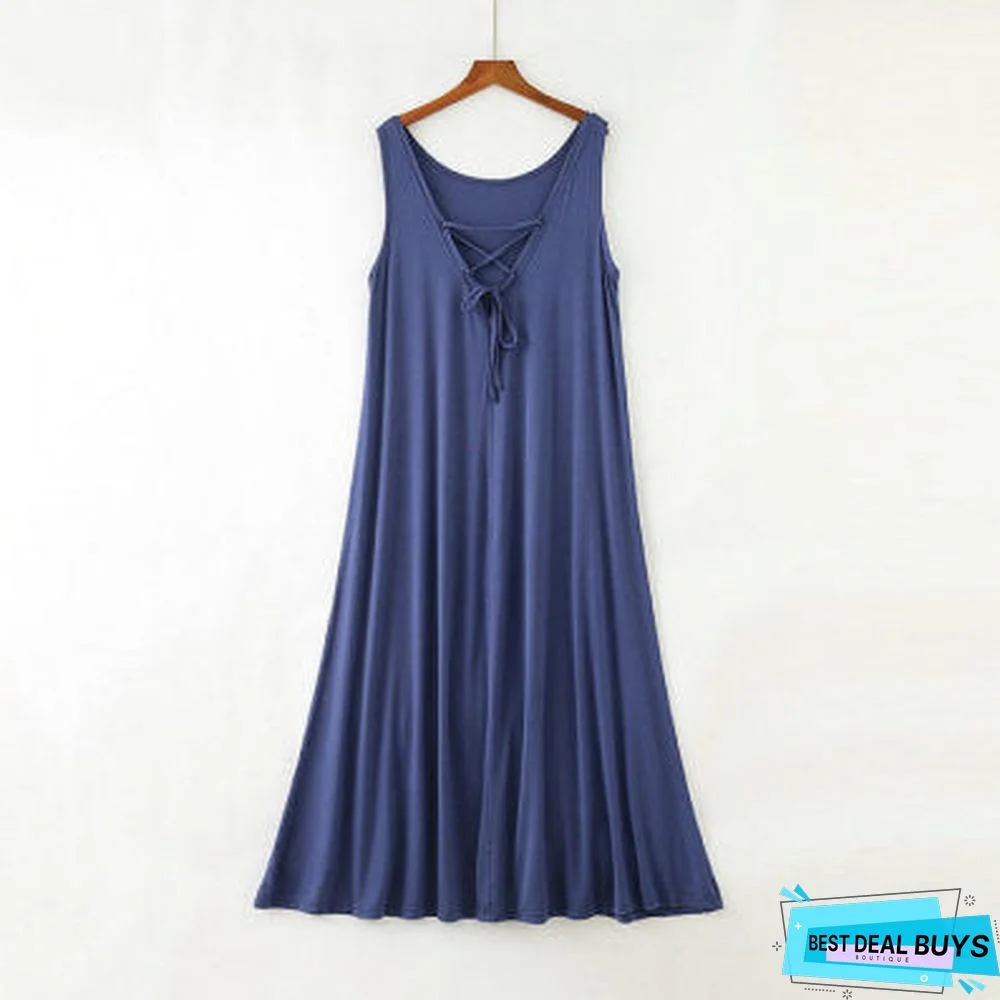 Crew Neck Women Dresses Shift Daily Boho Plain Dresses