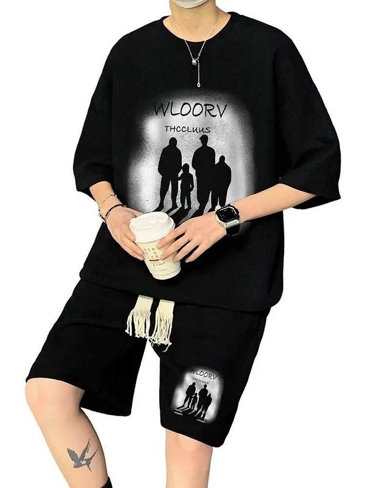Men's Knit Shorts Set with Drawstring Waist for Summer