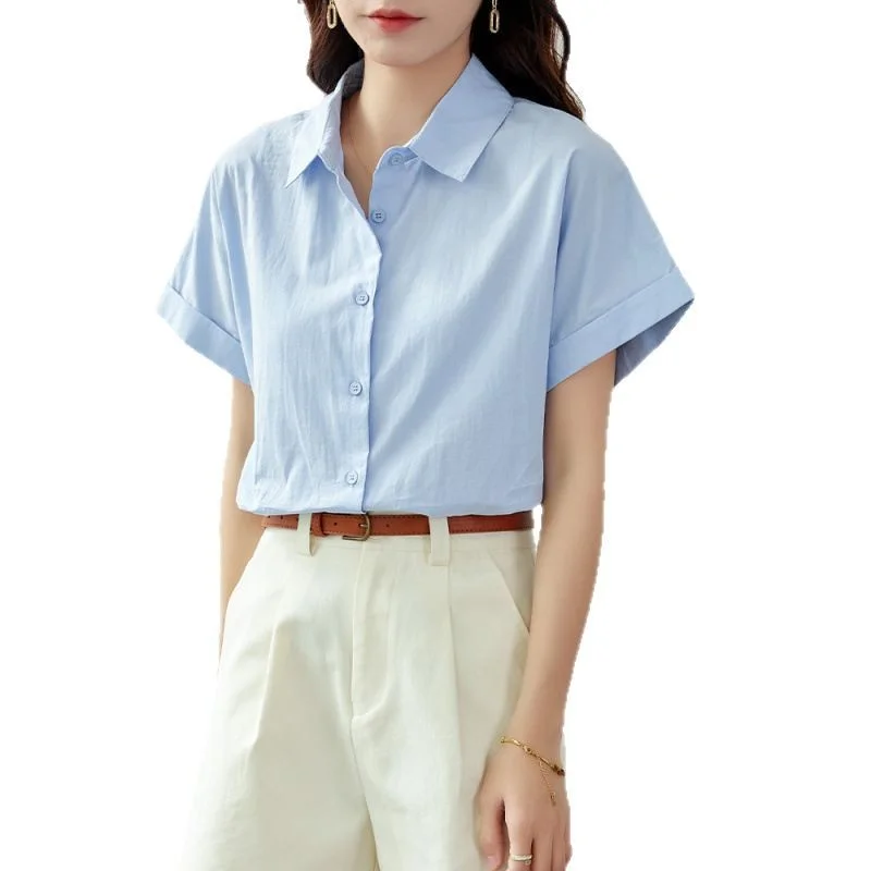 Athvotar Athvotar Short-Sleeved Shirt Women 2025 New Summer White Shirt Professional Commuter Women Wear Loose Tops