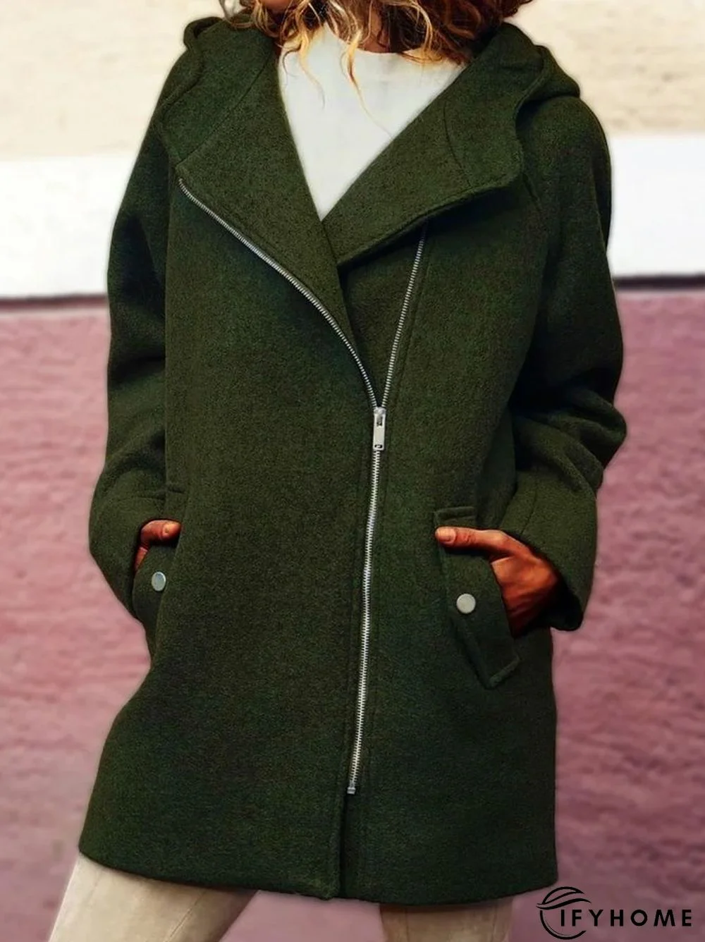 Hooded Asymmetrical Zipper Jacket Coat Overcoat | IFYHOME