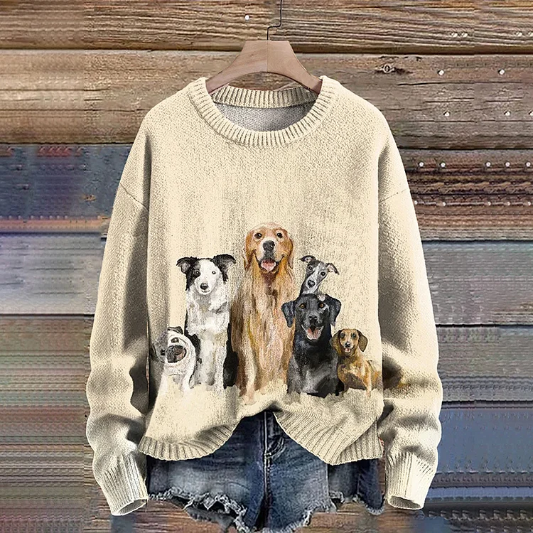 VChics Dog's Party Print Knit Pullover Sweater