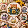 Stamped Cross Stitch Kit for Adults Cherry Blossom Flower Cup Cat 14CT 30x30cm tapestrymarket
