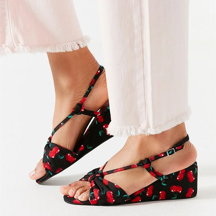 Women's Floral Wedge Sandals Open Toe Slingback Sandals |FSJ Shoes