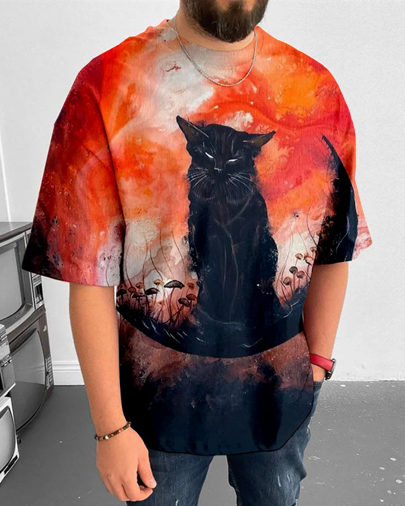 Suitmens Men's Halloween Black Cat Short Sleeve T-Shirt 049