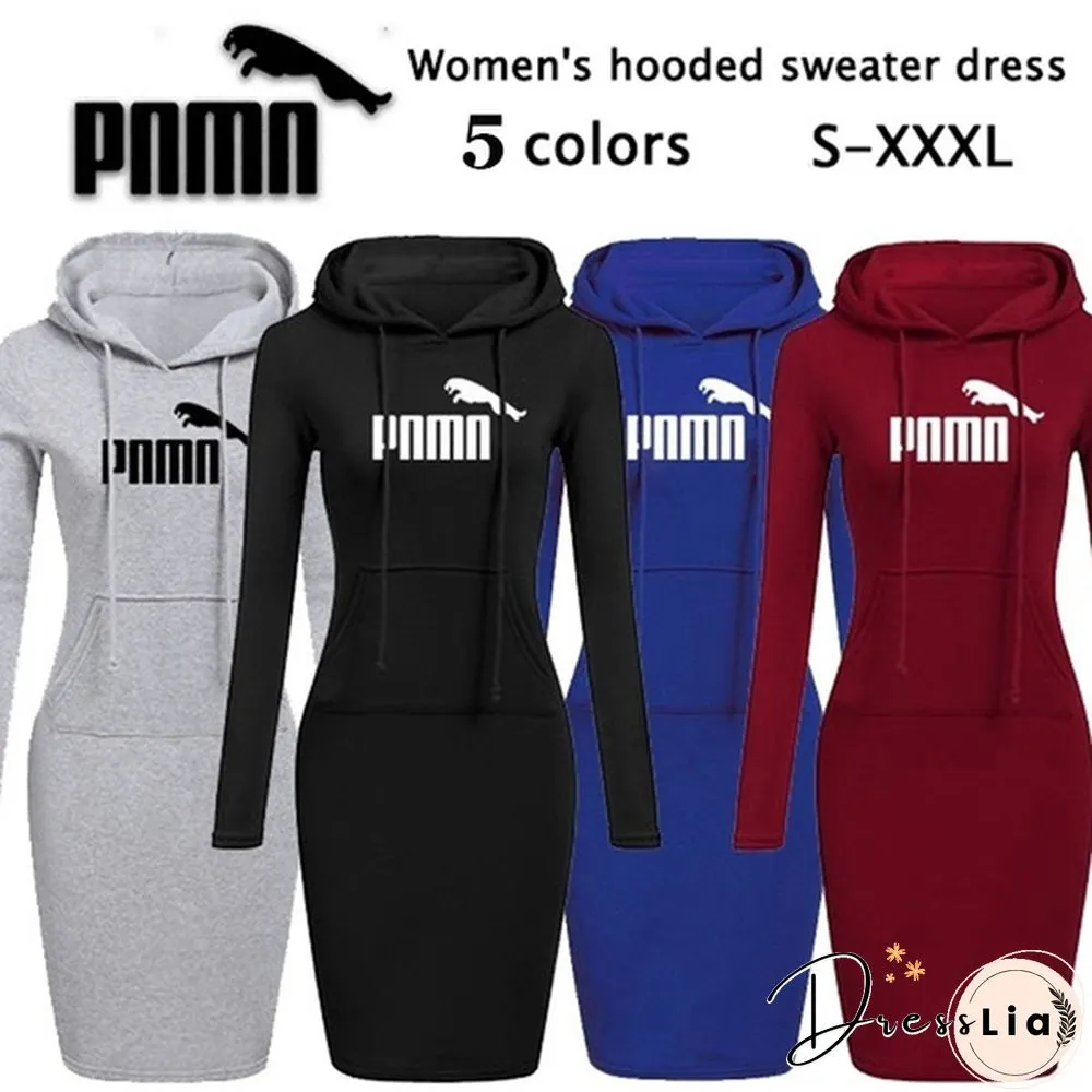 New Women Hoodie Dress Brand Printsd Long Sleeve Hoodie Casual Hooded Jumper Pockets Sweater Tops