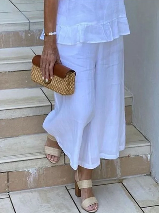 Solid Color Casual All-match Wide Leg Trousers