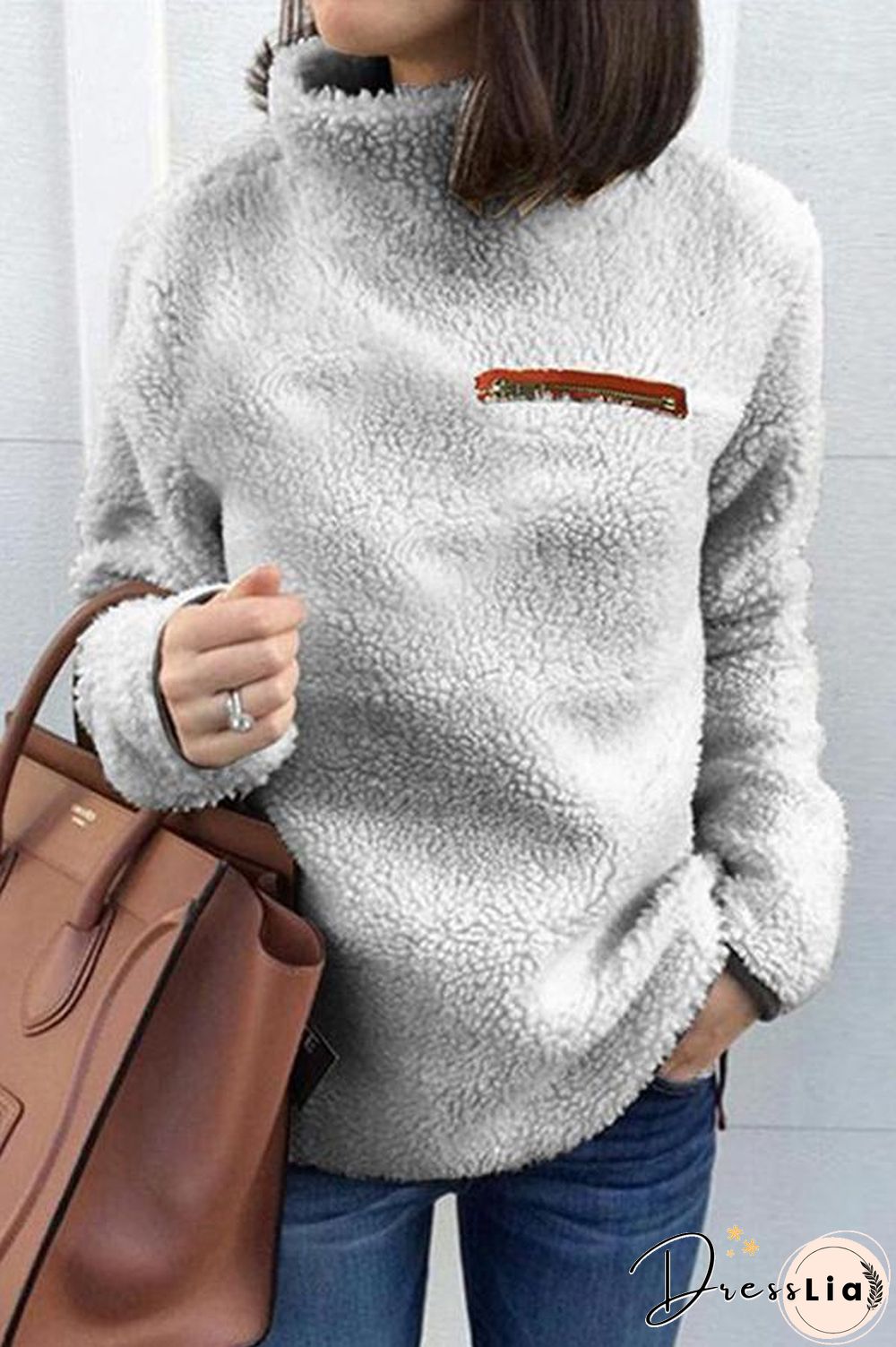 Zipper High Neck Solid Color Sweatshirt P16462