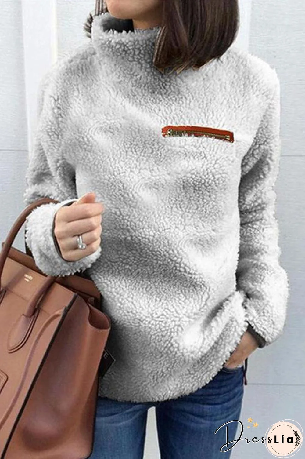 Zipper High Neck Solid Color Sweatshirt P16462