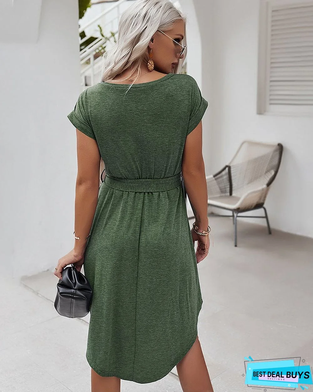 Net Color Dress Spring and Summer Short Sleeve Knitted Skirt Leisure Holiday Style