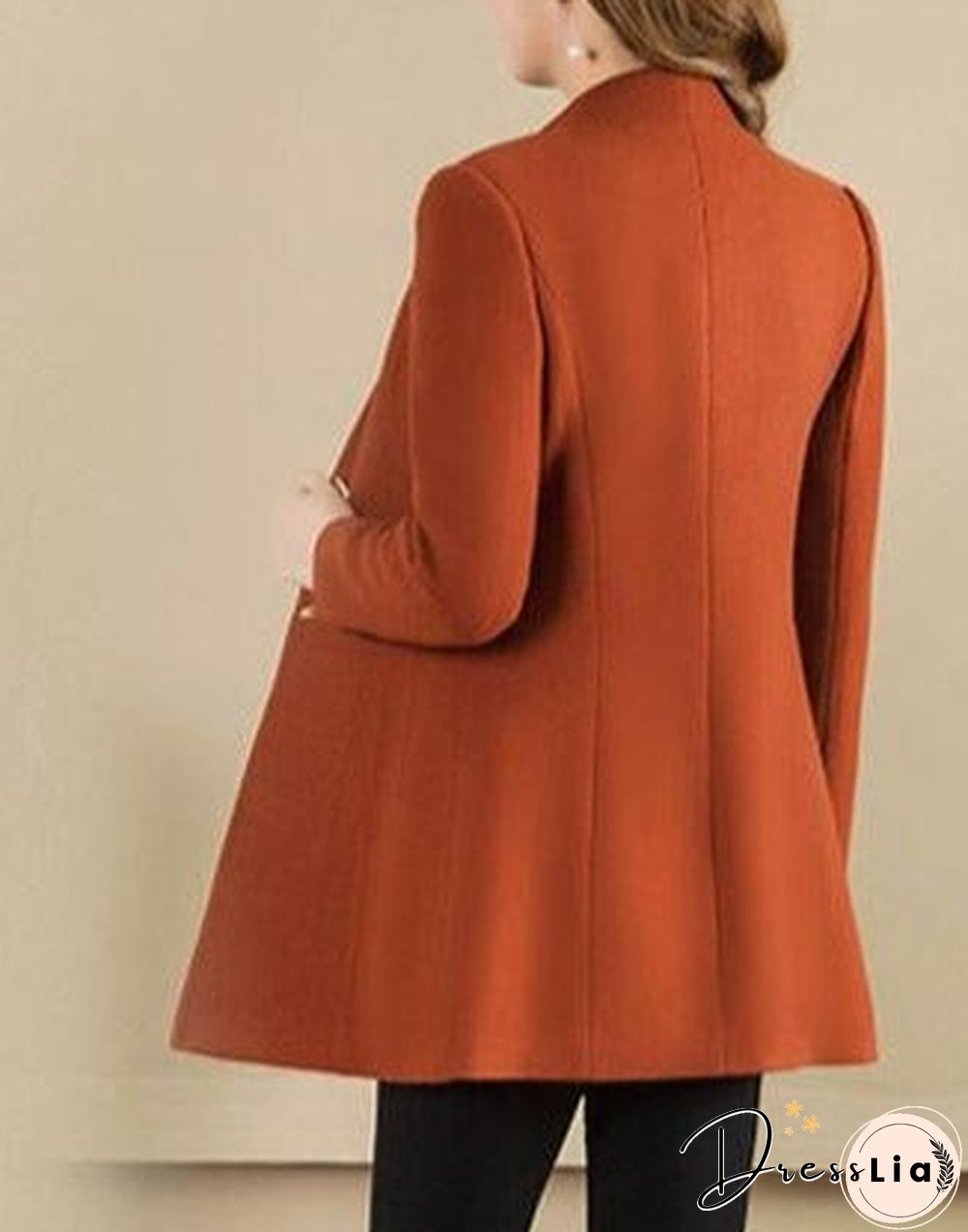 Collarless Autumn And Winter Mid Length Coat