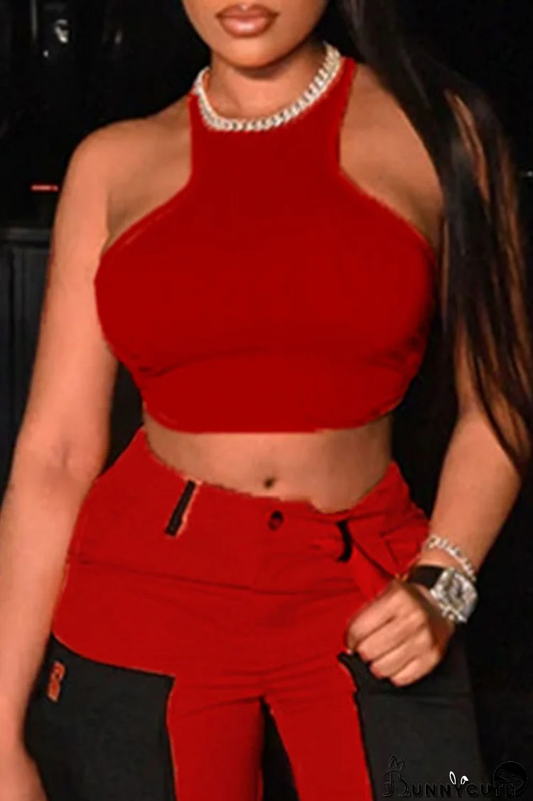 Red Sexy Casual Solid Split Joint O Neck Tops