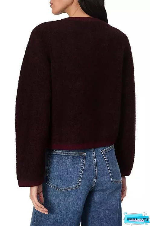 Crewneck Button Down Pocketed Fuzzy Cardigan