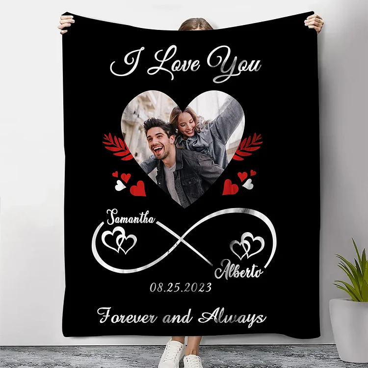 Couple Infinity Blanket Customized 2 Names & Date & Photo Blanket Valentine's Day Gifts - I Love You Forever And Always