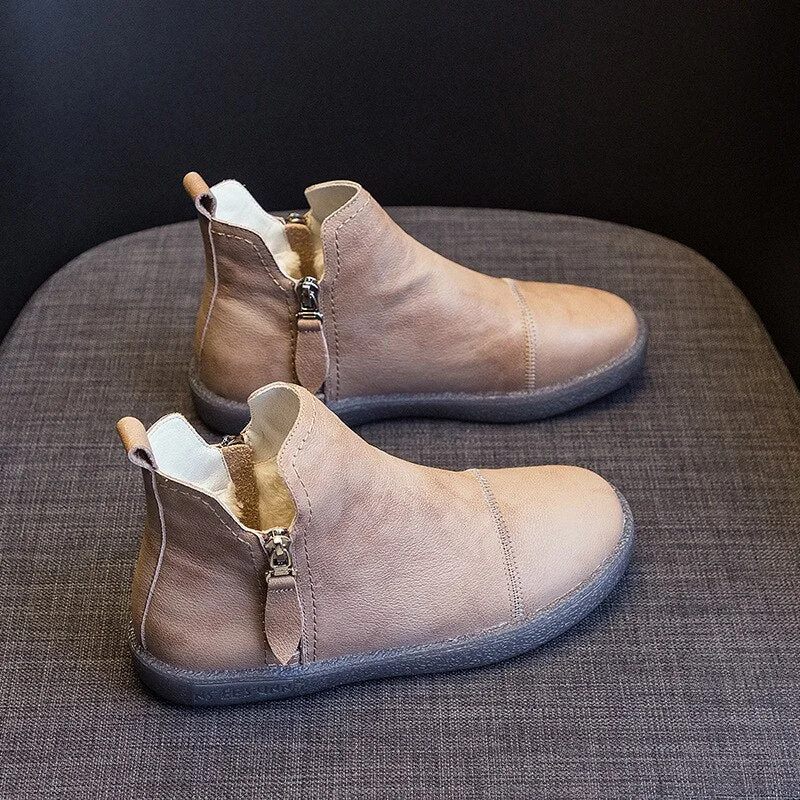 Fujin Warm Wool Motorcycle Slip on Super Comfortable Booties Footwear Winter Shoes Genuine Leather Cow Women Ankle Boots