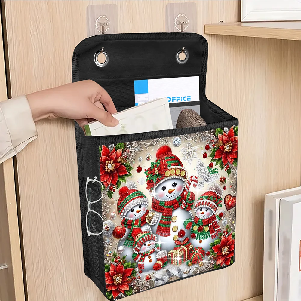 5D DIY Snowman Family Diamond Painting Hanging Storage Bag Diamond Art Organizer Box Home Decor 