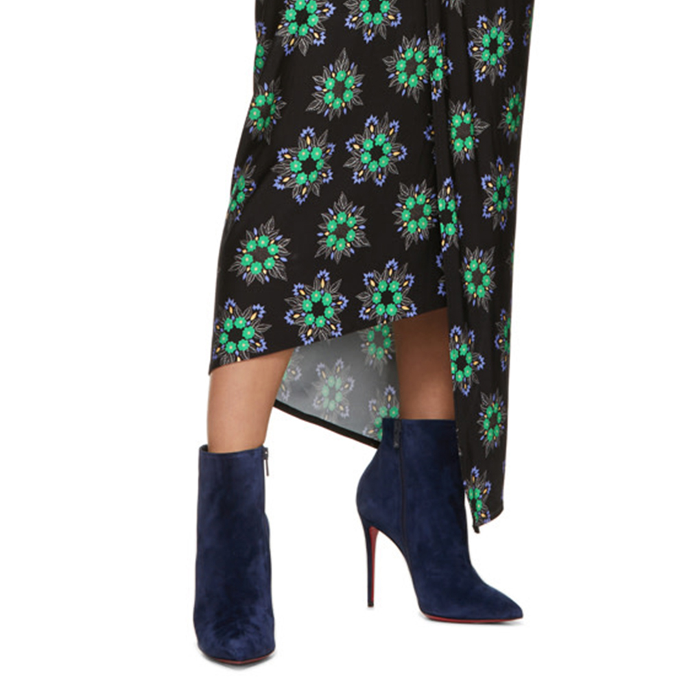 100mm Red Bottom Women's Closed Pointed Toe Stilettos Ankle Boots Suede-MERUMOTE