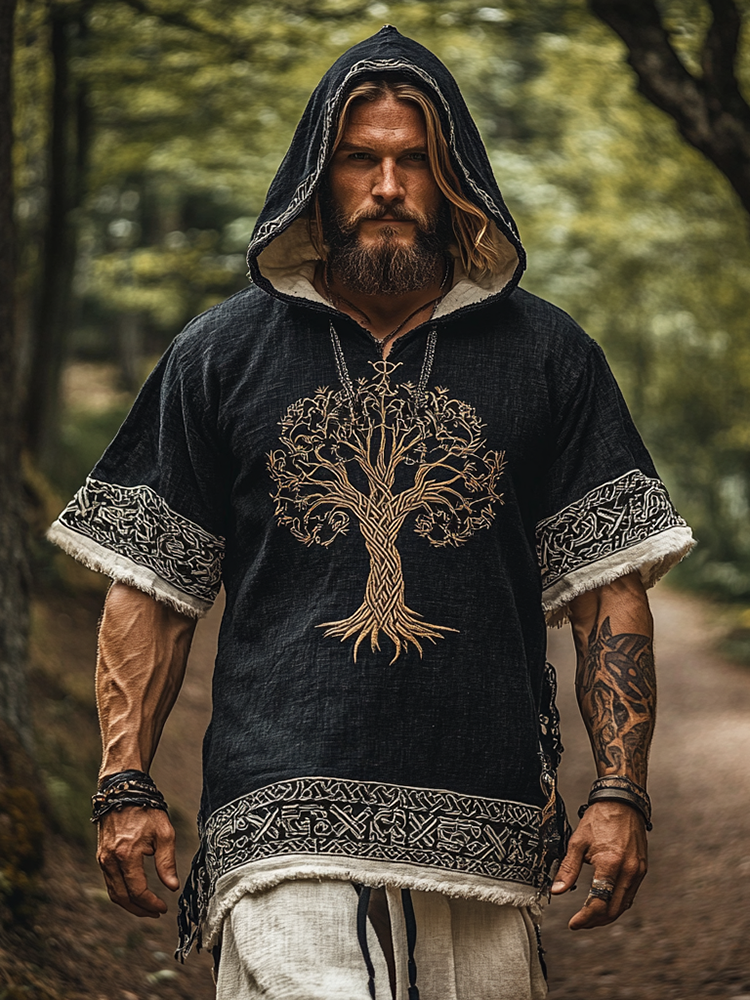 Men's Vintage Viking Tree Of Life Celtic Hooded T-shirt / Rvogue / Rvogue