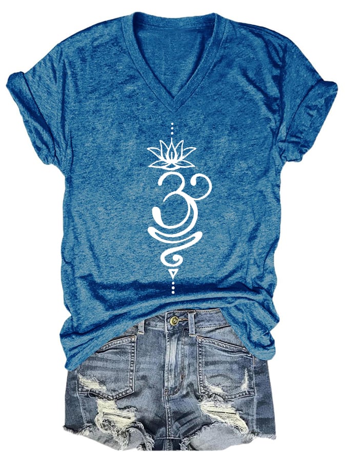 Women's Breathe Symbol Print V Neck T-shirt