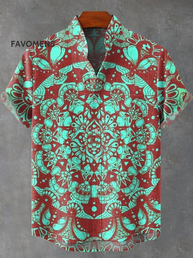 Vintage Print Casual 100% Cotton Shirt Multicolor / S