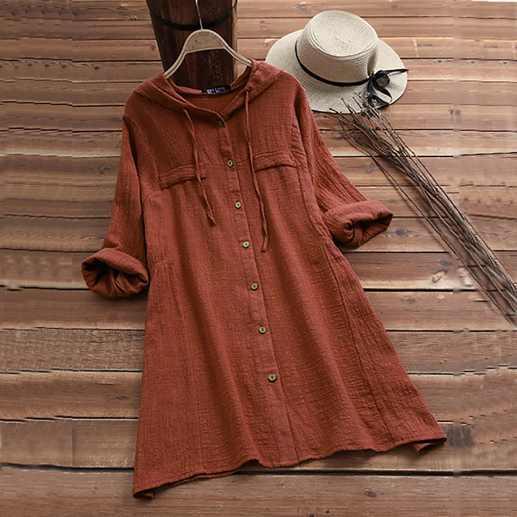Wearshes Solid Color Button Down Long Sleeved Shirt Midi Dress