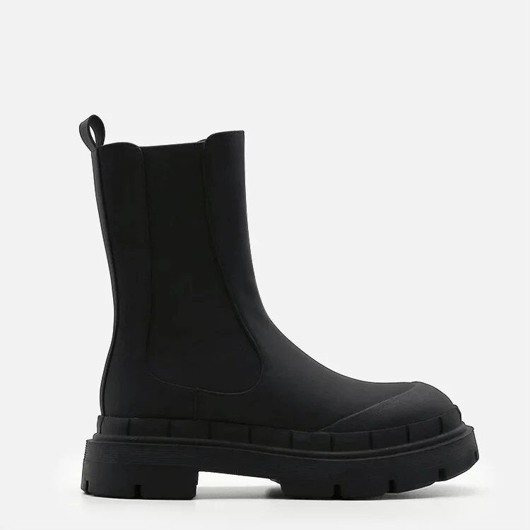 New Women's Ankle Boots Autumn Winter Chelsea Boots Pu Leather Zipper Chunky Heels Platform Fashion Ladies Shoes Long Boots