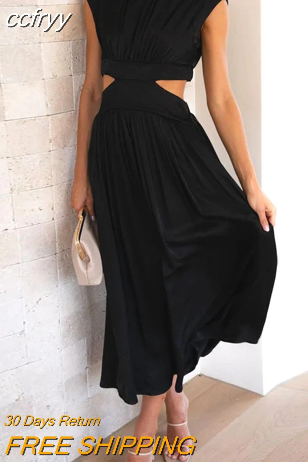 Huibahe Cut Out Sexy Party Long Dress Women Summer Robe Casual Solid Loose Sleeveless Dress A-line Open Waist Y2k Dresses 25544