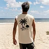 Men's Casual Coconut Tree & Sun Print Round Neck Tank Top by Inlyline