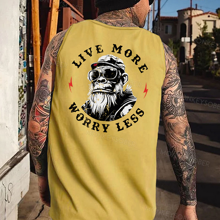 Live More Worry Less Funny Monkey Tank Top