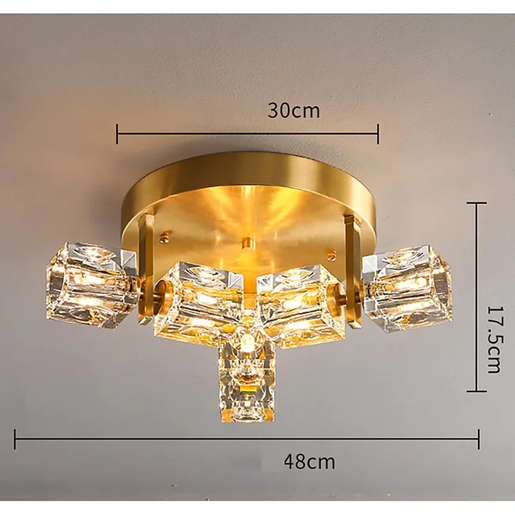 6 Light Unique Crystal Brass Flush Mount Light LED Ceiling Light - Appledas