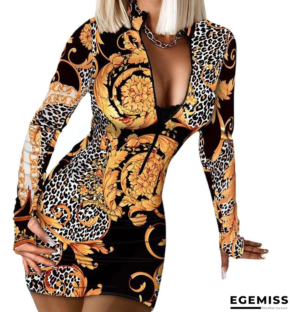 Dress Long Sleeved V-neck Zip Wrap Hip Plaid Stripe Tight Skirt | EGEMISS